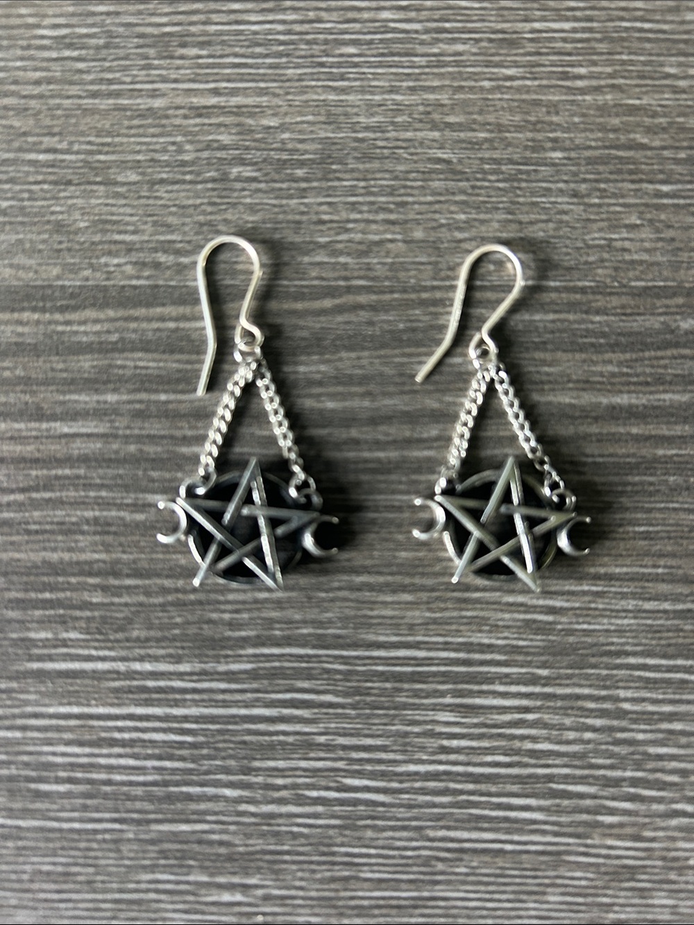 Genuine Pewter Pentagram Moon Dangle Earrings by Alchemy of England